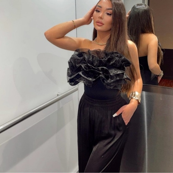 Zara top bandeau tulle black cropped blouse - Picture 3 of 9